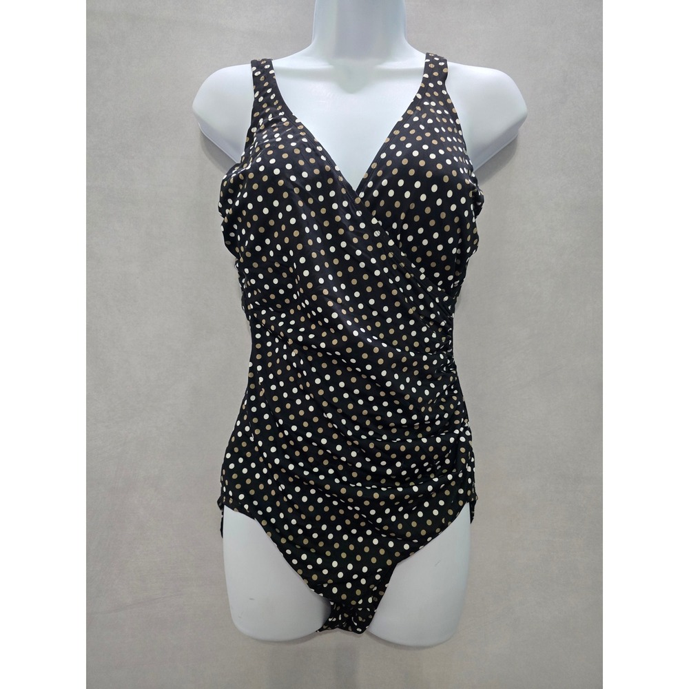 Polka Dot 90s One Piece Swimsuit Beach Vacation Resort Goth Boho Black Large 12